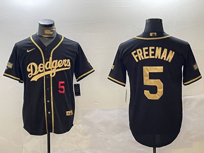 Men Los Angeles Dodgers #5 Freeman Black Gold Fashion Nike 2024 MLB Jersey style 11205